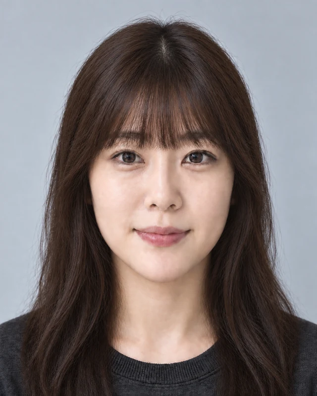 피해주세요: 앞머리로 이마를 가린 사진